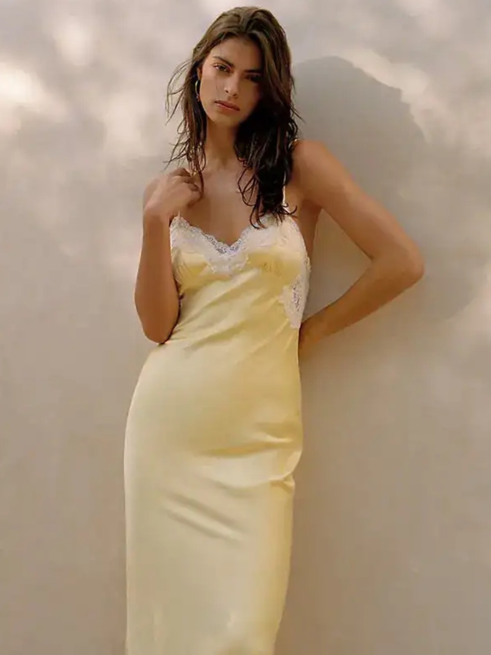 Anthropologie RESA Celine Sleeveless V-Neck Slip Midi Dress Lace Trim nwt
